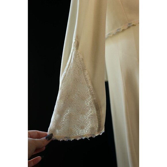 Vintage 70s Empire Waist Cream Maxi Dress Jacket Lace Trim Boho Prairie Bridal - Picture 9 of 16